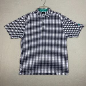 FootJoy FJ Mens Large Plaid Check Golf Polo Shirt Blue Short Sleeve Meadow Brook